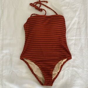 Kona Sol orange and black stripped textured bathing suit SIZE L